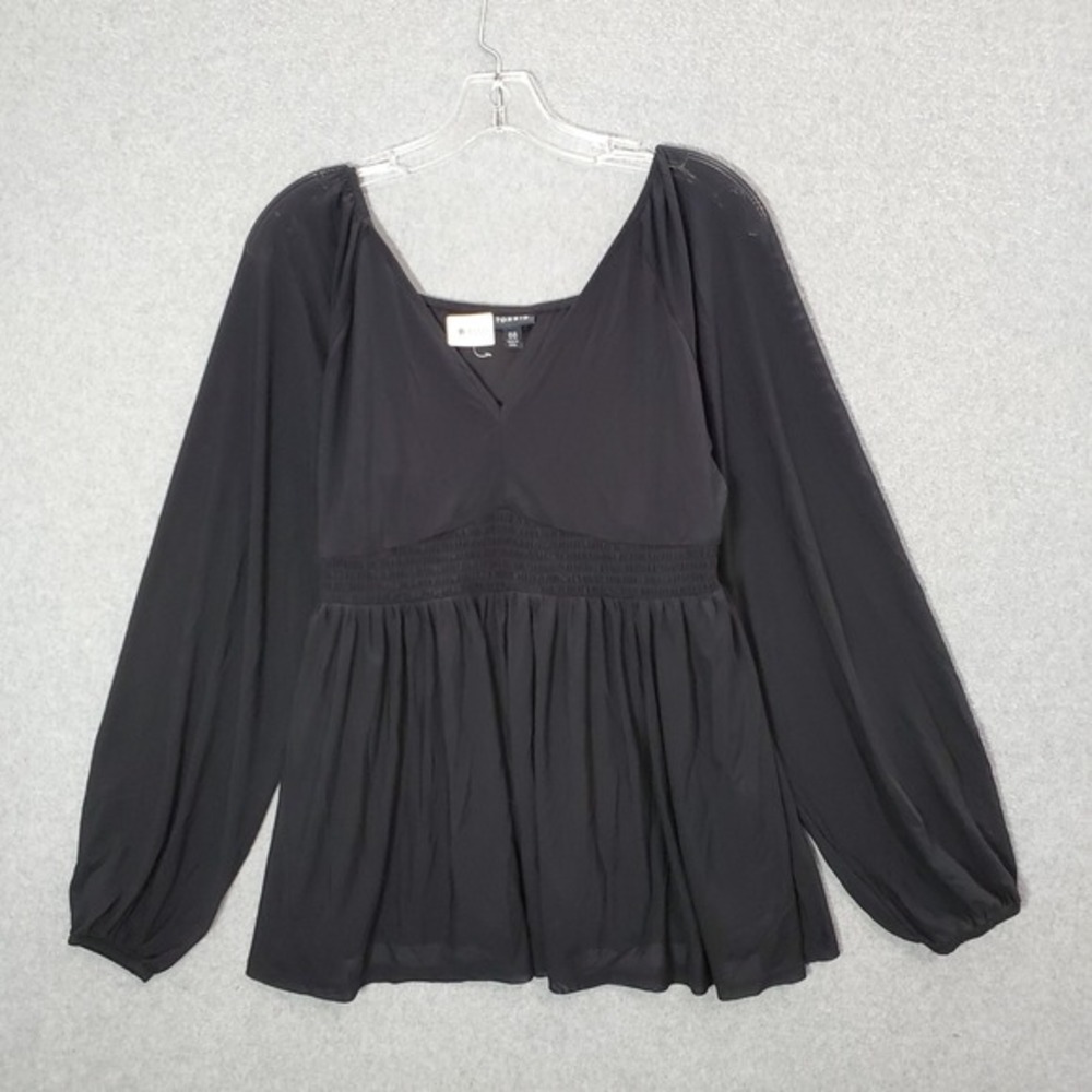 TORRID Women Top 00 Black Blouse Babydoll‎ Crinkle Gauze Smocked Lightweight
